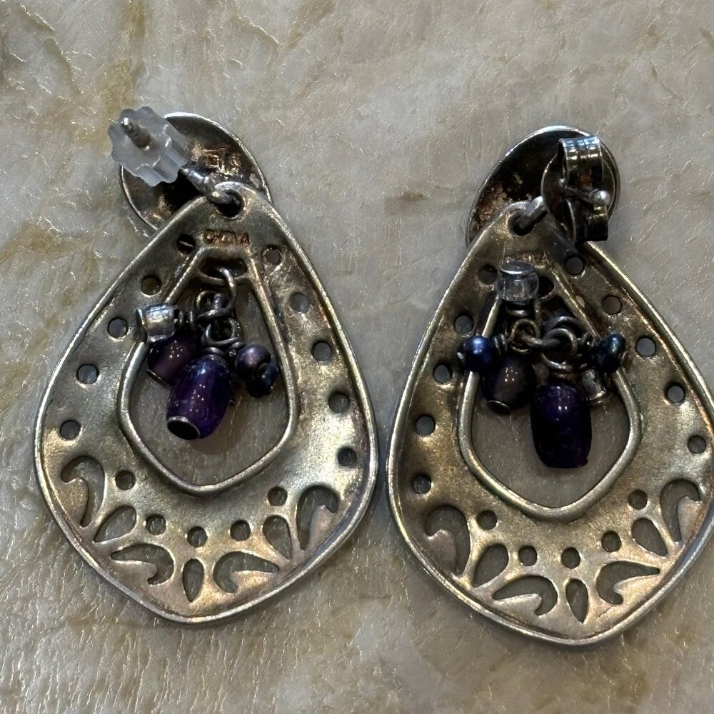 Silpada 925 Sterling Silver Amethyst Post Earrings P2016 Cut Out Bead Dangle